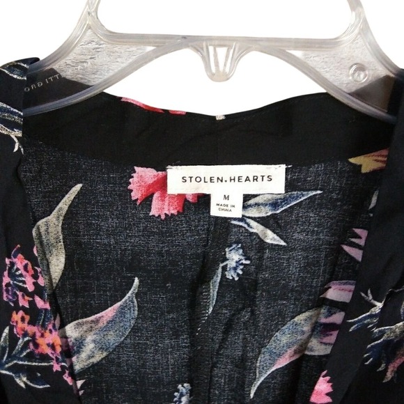 STOLEN HEARTS Medium Black Floral Deep V Neck Romper M Dark Girl Feminine - Picture 4 of 6